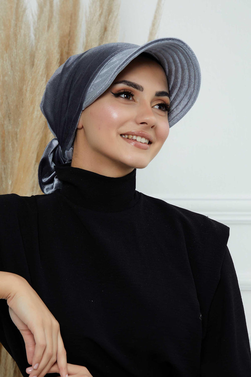 Vorgebundene Instant-Turbanmütze aus Samt für Damen, superweiche Schirmmütze aus Samt für Damen, Sonnenschutzvisier, Chemo-Kopfbedeckung, B-71K