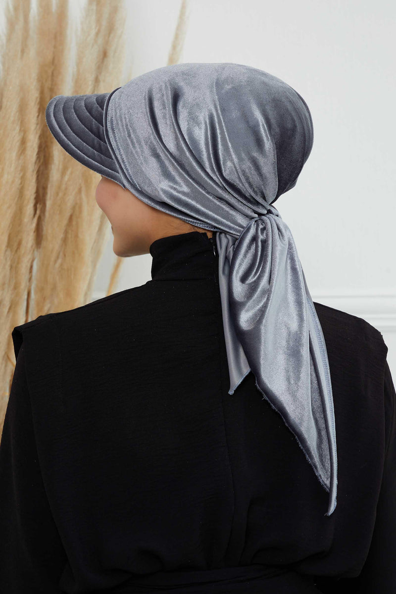 Vorgebundene Instant-Turbanmütze aus Samt für Damen, superweiche Schirmmütze aus Samt für Damen, Sonnenschutzvisier, Chemo-Kopfbedeckung, B-71K