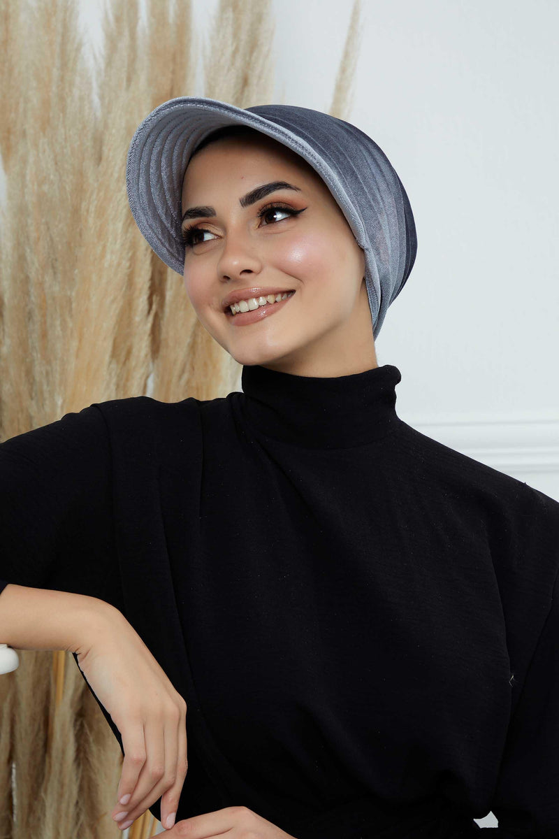 Vorgebundene Instant-Turbanmütze aus Samt für Damen, superweiche Schirmmütze aus Samt für Damen, Sonnenschutzvisier, Chemo-Kopfbedeckung, B-71K