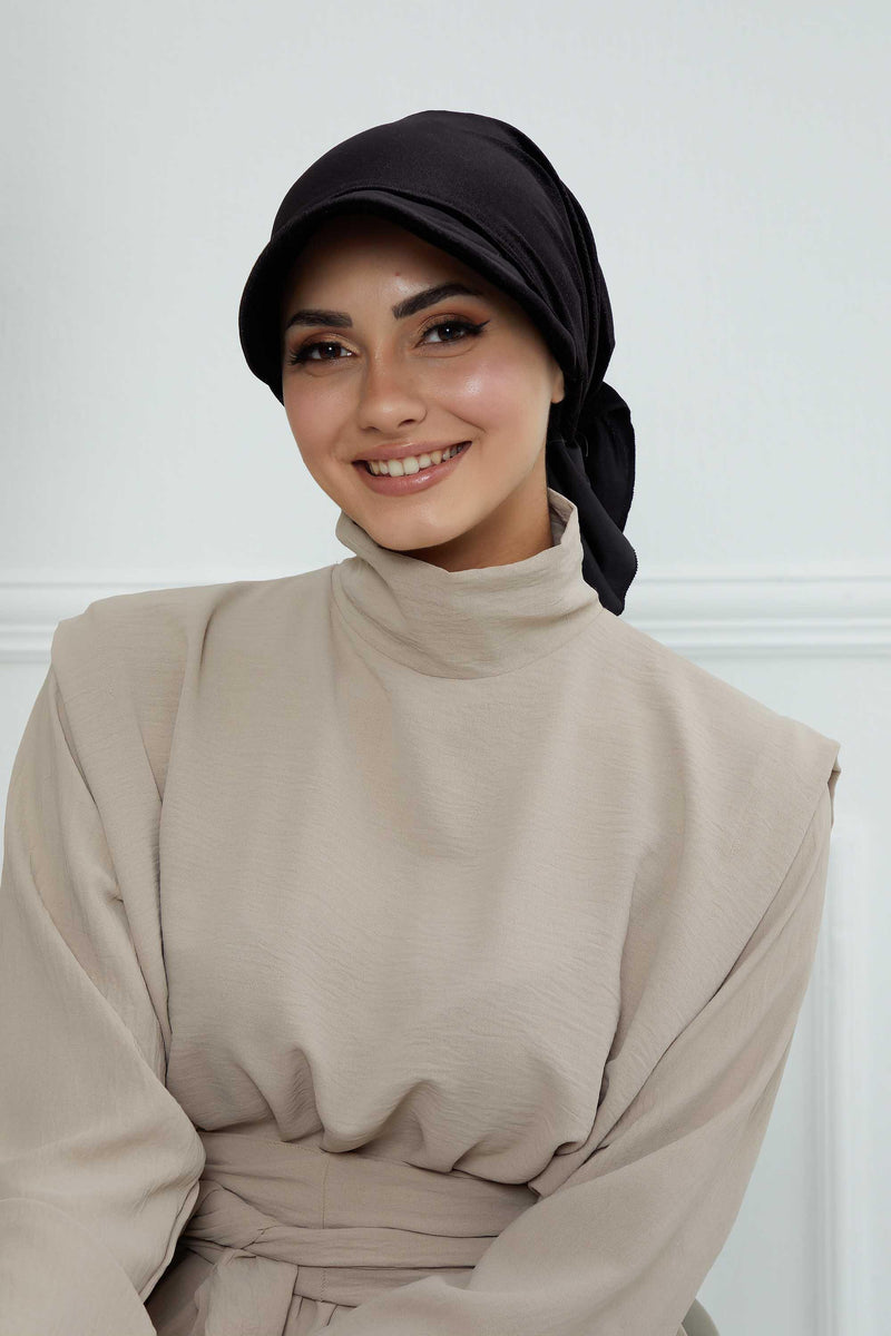 Vorgebundene Instant-Turbanmütze aus Samt für Damen, superweiche Schirmmütze aus Samt für Damen, Sonnenschutzvisier, Chemo-Kopfbedeckung, B-71K