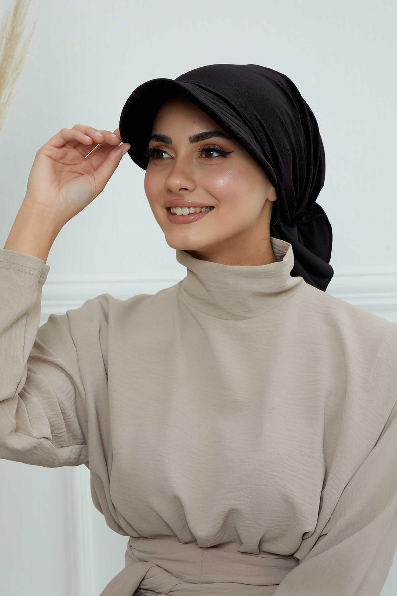 Vorgebundene Instant-Turbanmütze aus Samt für Damen, superweiche Schirmmütze aus Samt für Damen, Sonnenschutzvisier, Chemo-Kopfbedeckung, B-71K