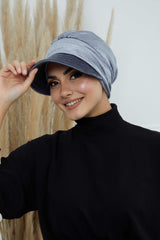 Extra Soft Newsboy Women Hat made from High Quality Velvet Fabric, Velvet Pre-Tied Visor Turban Head Covering, Soft Chemo Headwear,B-73K Grey