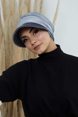 Extra Soft Newsboy Women Hat made from High Quality Velvet Fabric, Velvet Pre-Tied Visor Turban Head Covering, Soft Chemo Headwear,B-73K Grey