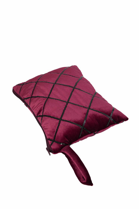 Velvet Handbag with Paillette Lines, Sequined Velvet Fancy Handbag for Special Occasions, High Quality Velvet Women Handbag,CE-18 Maroon