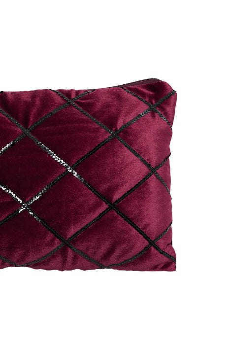 Velvet Handbag with Paillette Lines, Sequined Velvet Fancy Handbag for Special Occasions, High Quality Velvet Women Handbag,CE-18 Maroon