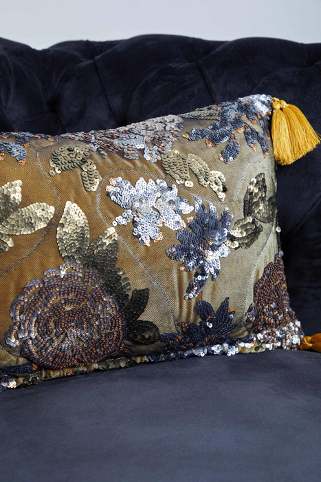 Sequined and Tasseled Velvet Pillow Cover, 20x12 Inches Elegant Throw Pillow Cover Design for Modern Home Decoration,K-336