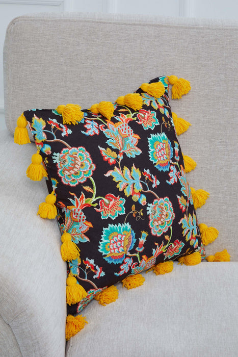 غطاء وسادة بنمط زهور بوهو مع شرابات جميلة، غطاء وسادة ملون مقاس 18 × 18 بوصة لغرف المعيشة الأنيقة، K-321