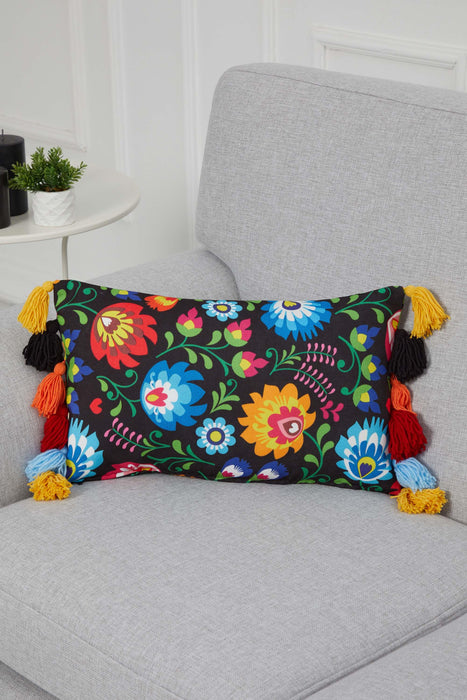 Boho Decorative Colorful Polyester Throw Pillow Cover with Tassels, 20x12 Inches Traditional Patchwork Cushion Covers for Sofa Couch,K-344