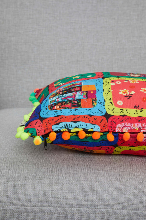 Boho Decorative Colorful Polyester Throw Pillow Covers with Pom-poms, 20x12 Inches Traditional Patchwork Cushion Covers for Sofa Couch,K-345 Suzani Pattern 40