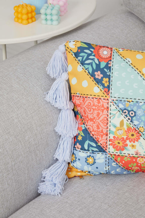Boho Decorative Colorful Throw Pillow Covers with Tassels, 20x12 Inches Traditional Patchwork Cushion Covers for Couch and Sofa,K-346 Suzani Pattern 43