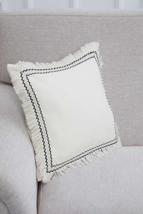 Handmade Square Striped Decorative Throw Pillow Cover with Tassels, 18x18 Inches Tasseled Throw Pillow Cover with Stripe Design,K-347