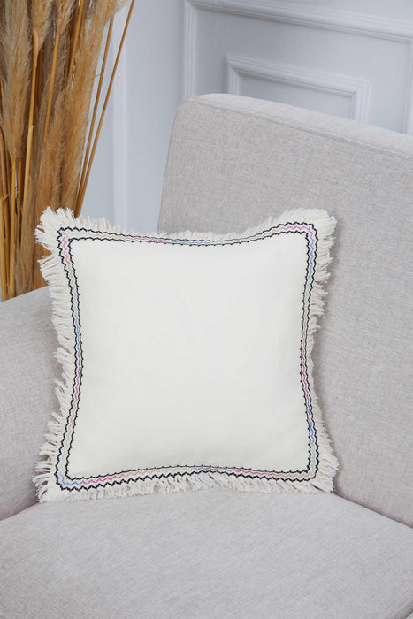 Handmade Square Striped Decorative Throw Pillow Cover with Tassels, 18x18 Inches Tasseled Throw Pillow Cover with Stripe Design,K-347