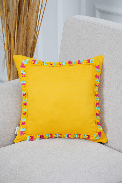 Handmade Tasseled Decorative Throw Pillow Cover with Colourful Pom-poms, 18x18 Inches Tasseled Throw Pillow Cover for Couch and Sofa,K-348
