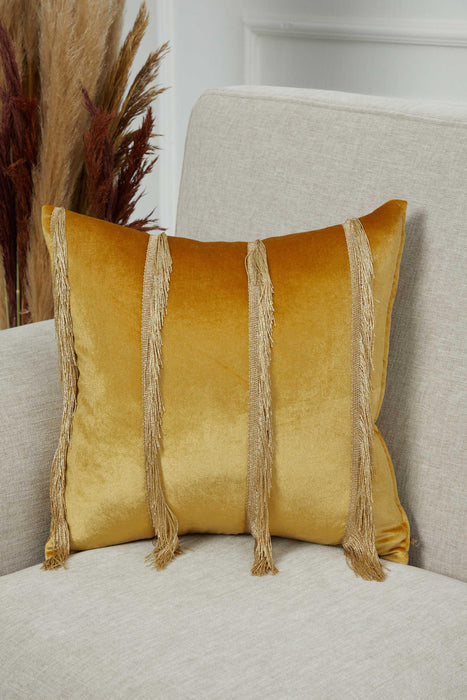 Elegant 18x18 Velvet Pillow Cover with Hanging Fringes, Decorative Cushion Cover for Modern Home Decorations, Housewarming Pillow Gift,K-352