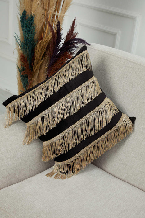 Elegant 18x18 Velvet Pillow Cover with Hanging Fringes, Decorative Cushion Cover for Modern Home Decorations, Housewarming Pillow Gift,K-352