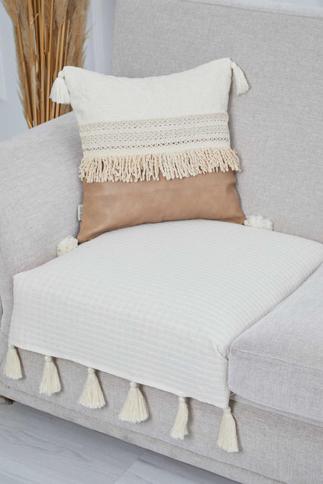 Textured Bohemian 1 Seater Sofa Slipcover with Elegant Tassels, Artisanal Single Seat Couch Protector in Luxe Upholstery Fabric,KO-21T