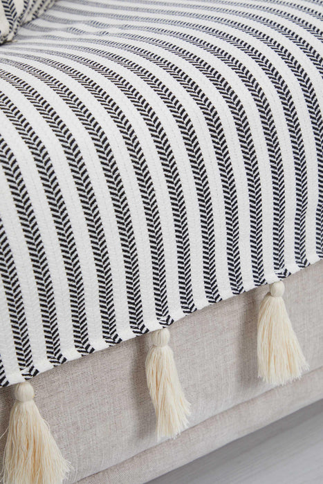 Handcrafted Boho Cotton 2 Seater Sofa Cover with Classic Stripes and Playful Tassel Detail for a Cozy Stylish Living Room Ambiance,KO-22IK