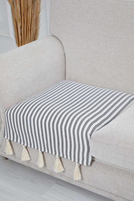 Bohemian Stripe and Tassel Cotton Sofa Cover, Single Seat Slipcover, Striped Pattern Sofa Cover Slipcover 1 Seater for Living Room,KO-22T