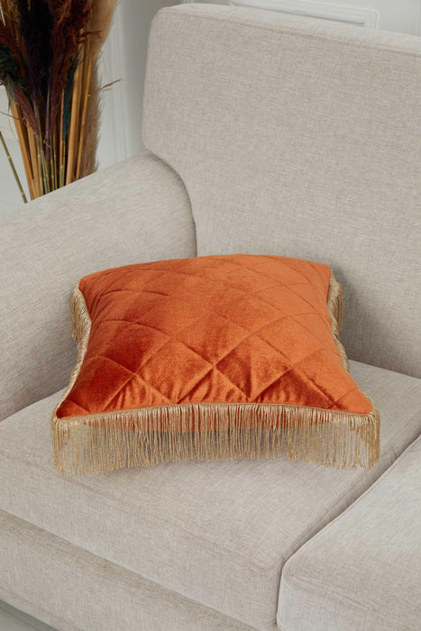 Square Long Fringe Pillow Cover, 18x18 Inches Lumbar Pillow Cover for Modern Home Decoration, Chic Fringe Throw Pillow Covering,K-355
