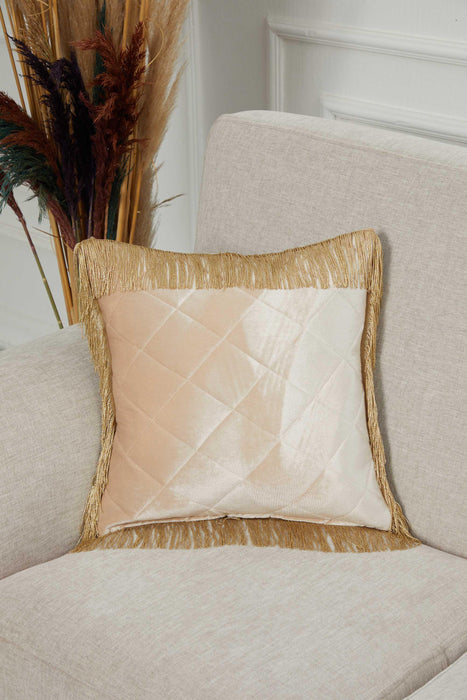 Square Long Fringe Pillow Cover, 18x18 Inches Lumbar Pillow Cover for Modern Home Decoration, Chic Fringe Throw Pillow Covering,K-355