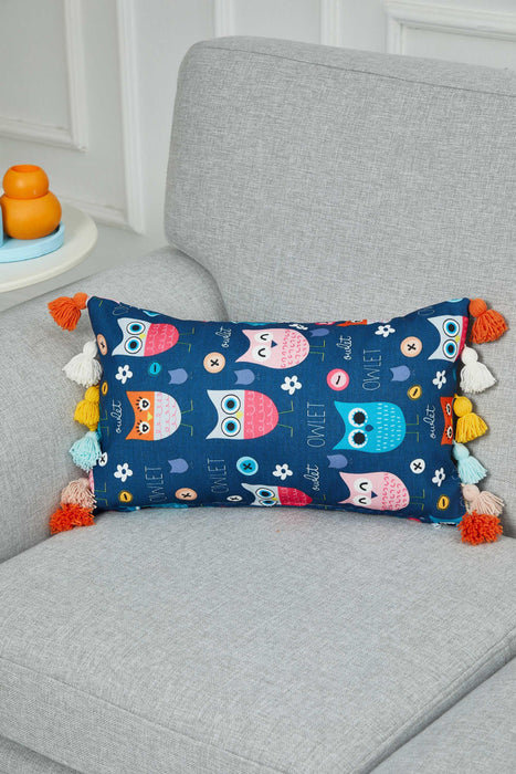 Colourful Tasseled Printed Pillow Cover for Kids Room, Retro Playful Pillow Cover Design, Colourful Baby Room Pillow Covers,K-356