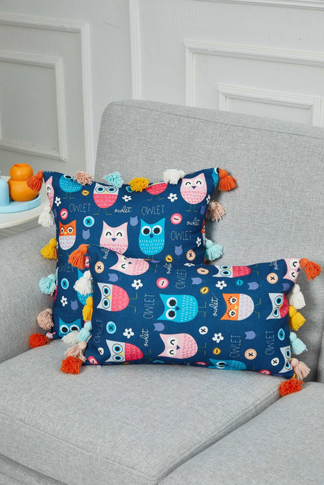 Colourful Tasseled Printed Pillow Cover for Kids Room, Retro Playful Pillow Cover Design, Colourful Baby Room Pillow Covers,K-356