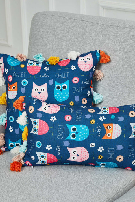 Colourful Tasseled Printed Pillow Cover for Kids Room, Retro Playful Pillow Cover Design, Colourful Baby Room Pillow Covers,K-356