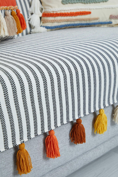 Custom-Made Boho Multicolored Tassel Sofa Cover 3 Seater Couch Slipcover Living Room Striped Pattern Couch Protector Sofa Cover,KO-30