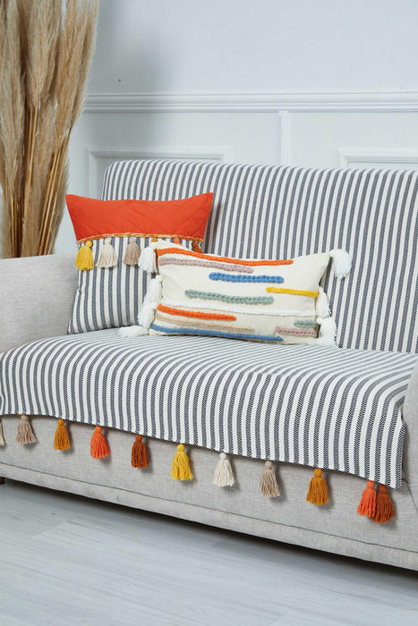 Bohemian Multicolored Tassel Striped Sofa Cover 2 Seater Couch Slipcover High Quality Living Room Sofa Protector Couch Slipcover,KO-30IK