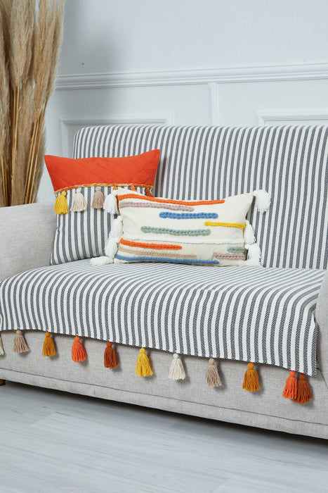 Bohemian Multicolored Tassel Striped Sofa Cover 2 Seater Couch Slipcover High Quality Living Room Sofa Protector Couch Slipcover,KO-30IK
