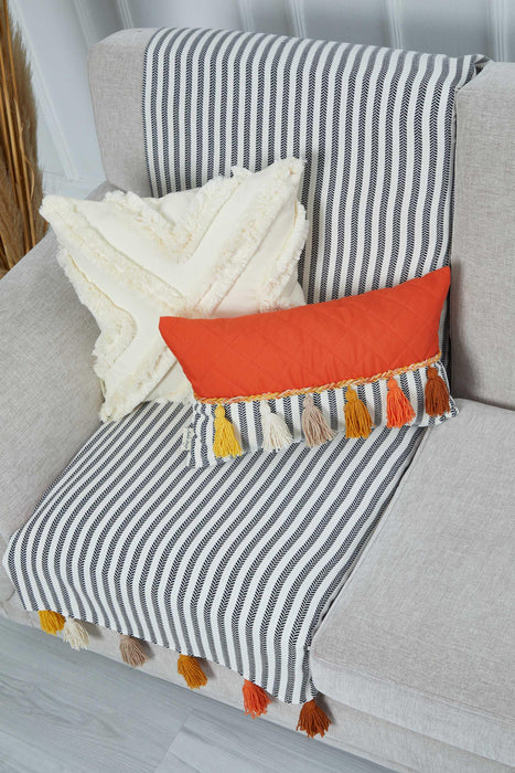 Handmade Bohemian Multicolored Tassel Sofa Cover 1 Seater SlipCover Couch Slipcover Living Room Striped Couch Protector Sofa Cover,KO-30T