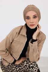High Quality Shirred Winter Turban Bonnet Cap for Women, Cozy Comfortable Winter Headwrap made from Polyviscose Fabric,B-13IV Sand Brown