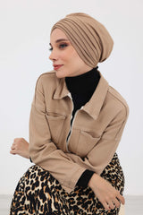 High Quality Shirred Winter Turban Bonnet Cap for Women, Cozy Comfortable Winter Headwrap made from Polyviscose Fabric,B-13IV Sand Brown