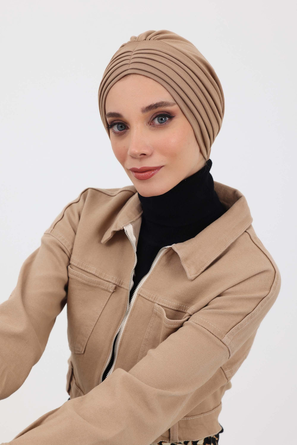 High Quality Shirred Winter Turban Bonnet Cap for Women, Cozy Comfortable Winter Headwrap made from Polyviscose Fabric,B-13IV Sand Brown