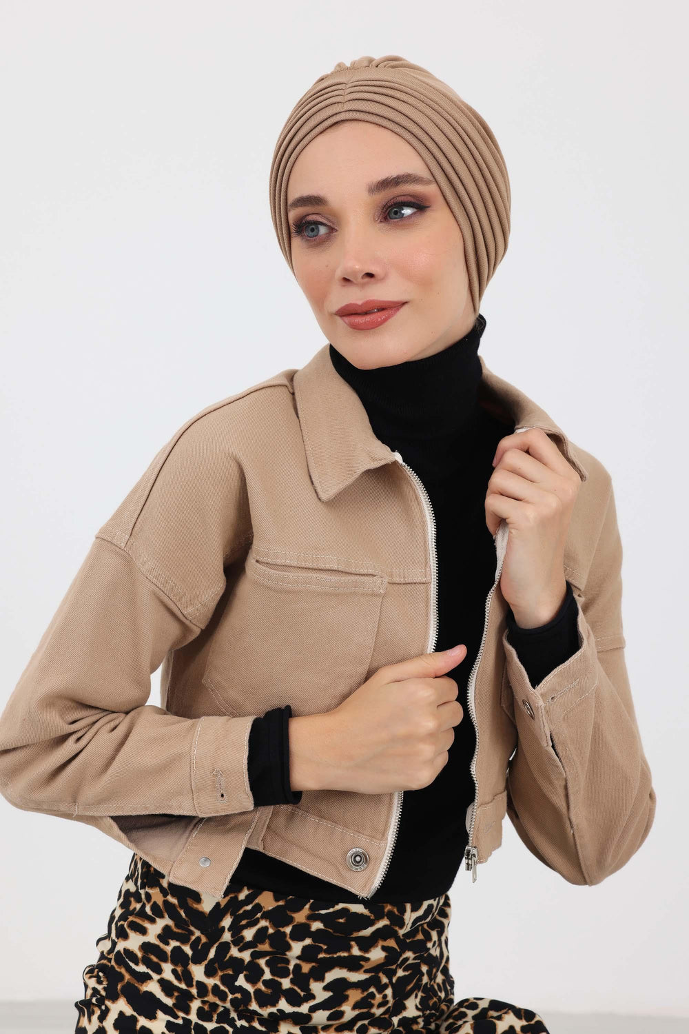 High Quality Shirred Winter Turban Bonnet Cap for Women, Cozy Comfortable Winter Headwrap made from Polyviscose Fabric,B-13IV Sand Brown