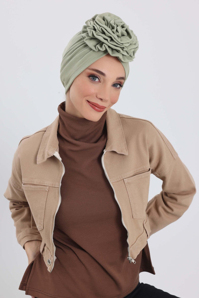 Stylish Rose Design Winter Bonnet for Women, Stretchable Ribbed Instant Turban for Cold Weather, Rose Accent Chemo Headwear,B-21RB