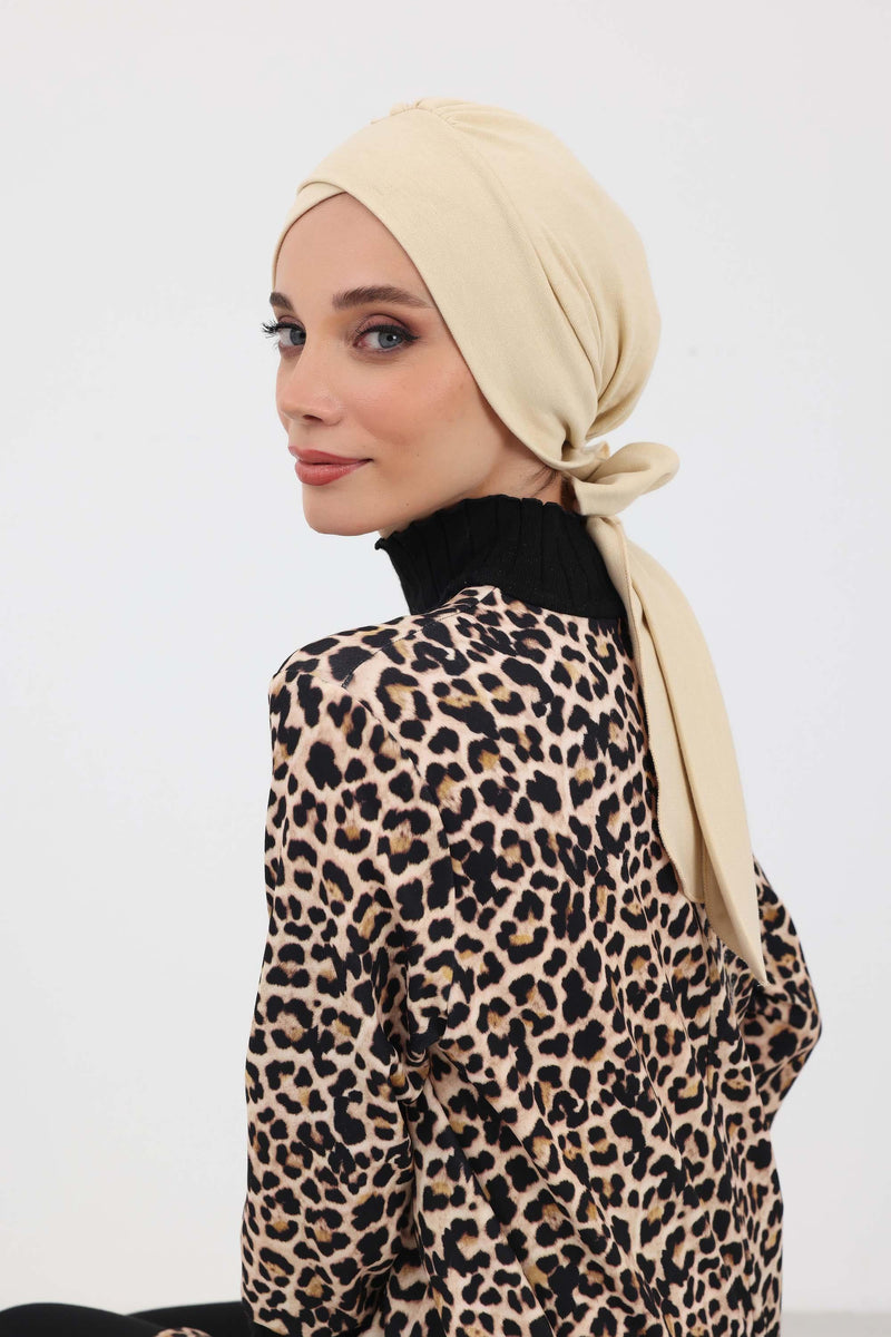 غطاء رأس شتوي أنيق مع حزام ربط خلفي، غطاء رأس من البولي فيسكوز المضلع الناعم للمواسم الباردة، عمامة فورية دافئة برباط خلفي، B-31RB