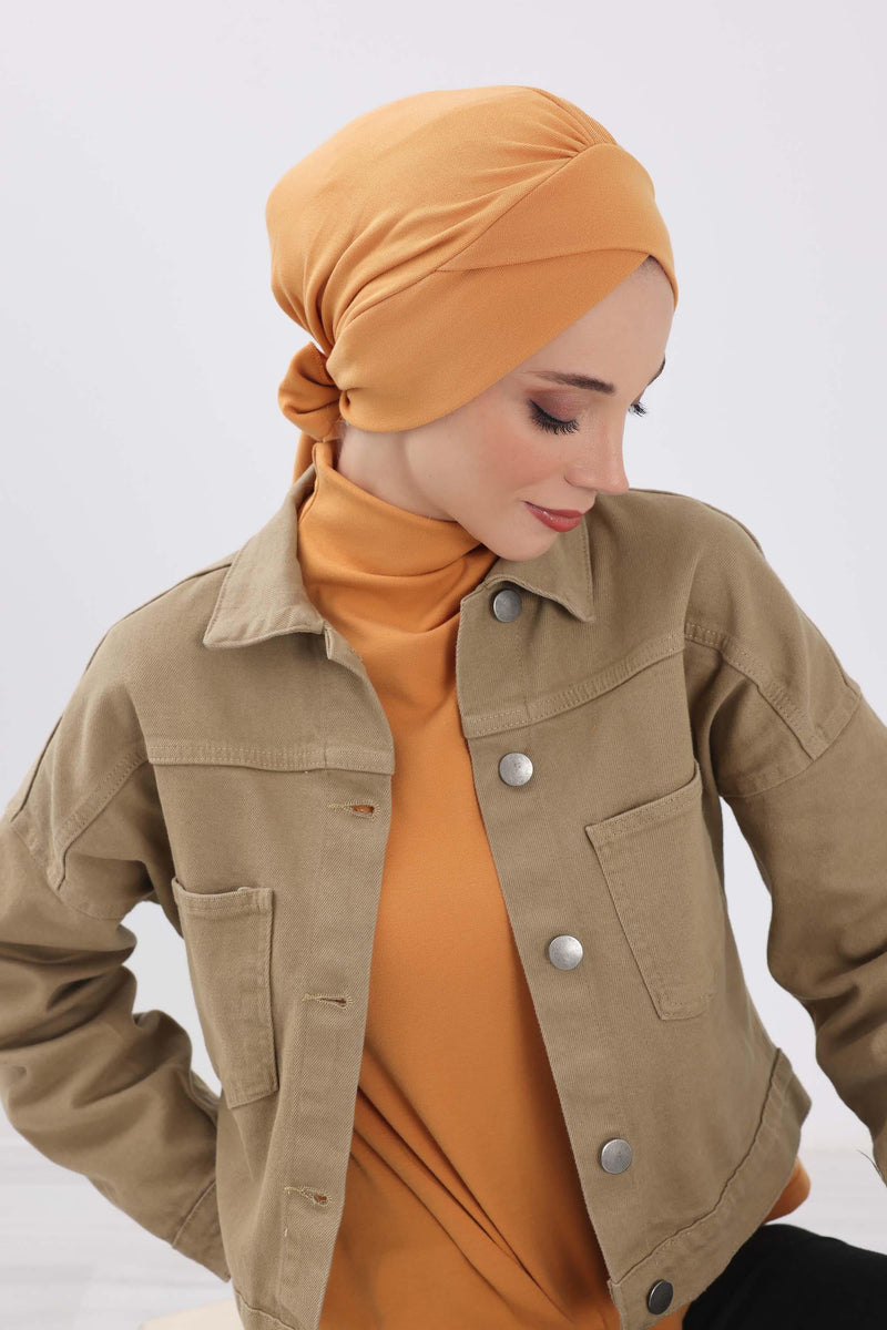 غطاء رأس شتوي أنيق مع حزام ربط خلفي، غطاء رأس من البولي فيسكوز المضلع الناعم للمواسم الباردة، عمامة فورية دافئة برباط خلفي، B-31RB