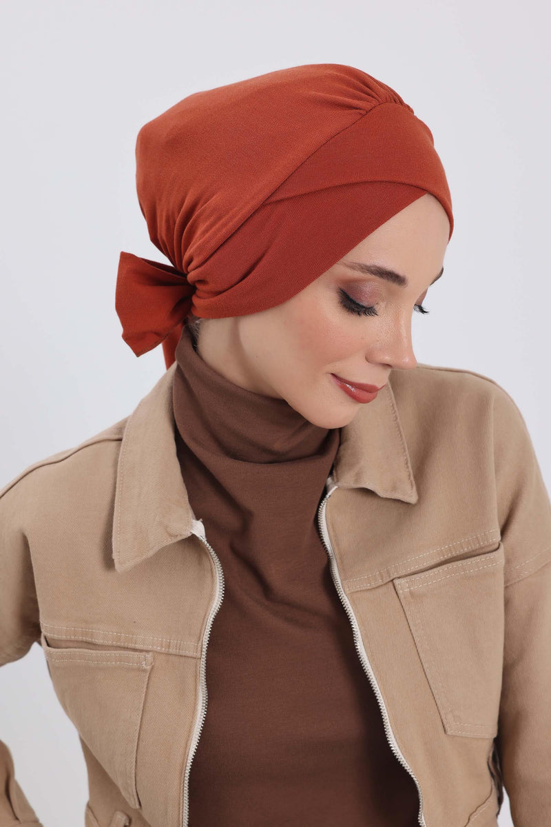 غطاء رأس شتوي أنيق مع حزام ربط خلفي، غطاء رأس من البولي فيسكوز المضلع الناعم للمواسم الباردة، عمامة فورية دافئة برباط خلفي، B-31RB