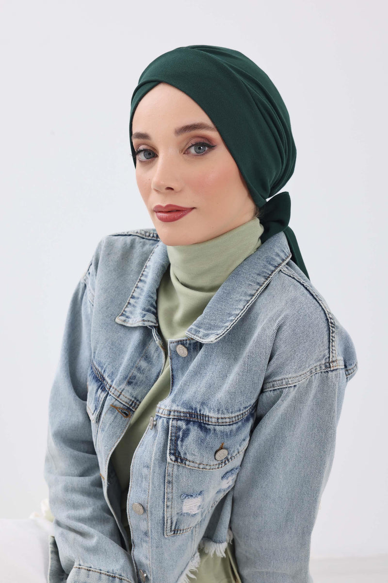 غطاء رأس شتوي أنيق مع حزام ربط خلفي، غطاء رأس من البولي فيسكوز المضلع الناعم للمواسم الباردة، عمامة فورية دافئة برباط خلفي، B-31RB