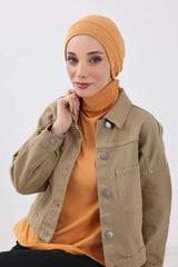 Soft Polyviscose Inner Turban Bonnet for Women, Easy Wear Instant Turban Bonnet, Soft Plain Color Ribbed Winter Chemo Headwear,B-37RB Orange