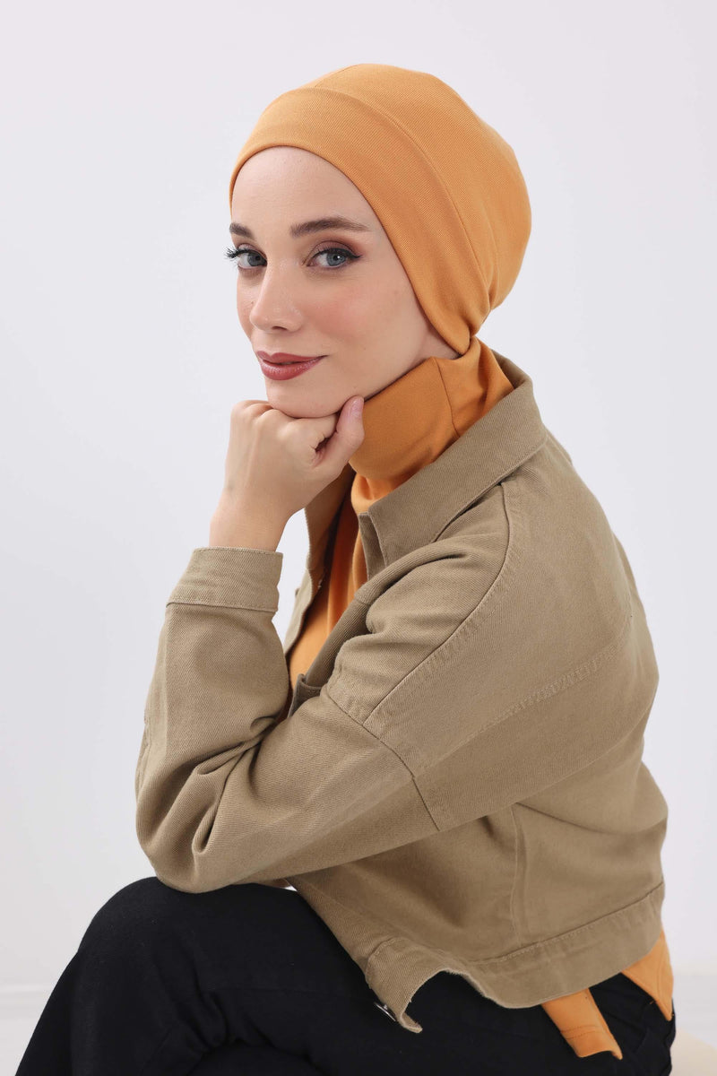 Soft Polyviscose Inner Turban Bonnet for Women, Easy Wear Instant Turban Bonnet, Soft Plain Color Ribbed Winter Chemo Headwear,B-37RB