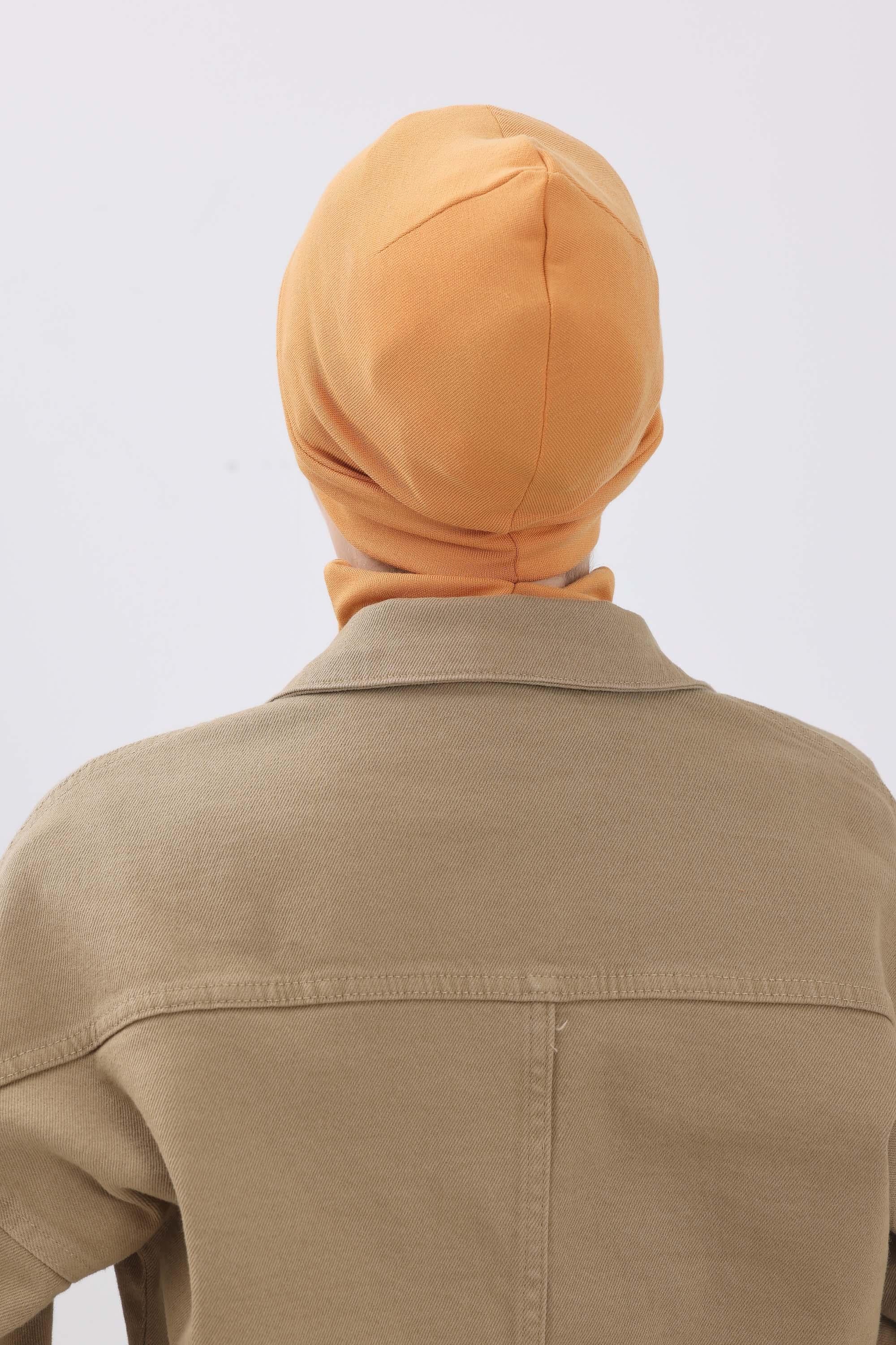 Soft Polyviscose Inner Turban Bonnet for Women, Easy Wear Instant Turban Bonnet, Soft Plain Color Ribbed Winter Chemo Headwear,B-37RB Orange