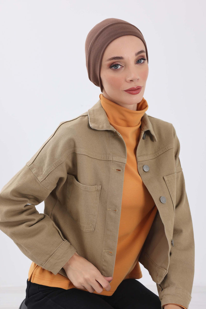 Soft Polyviscose Inner Turban Bonnet for Women, Easy Wear Instant Turban Bonnet, Soft Plain Color Ribbed Winter Chemo Headwear,B-37RB