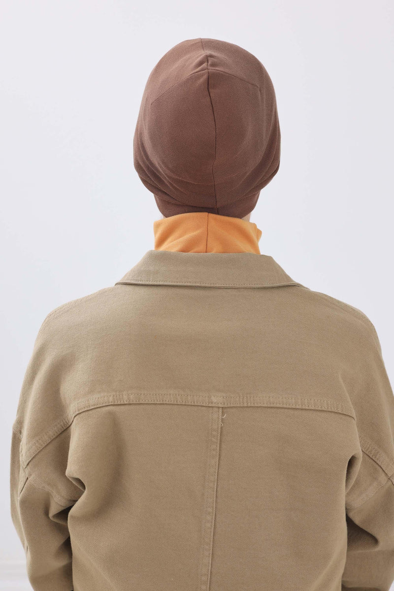 Soft Polyviscose Inner Turban Bonnet for Women, Easy Wear Instant Turban Bonnet, Soft Plain Color Ribbed Winter Chemo Headwear,B-37RB