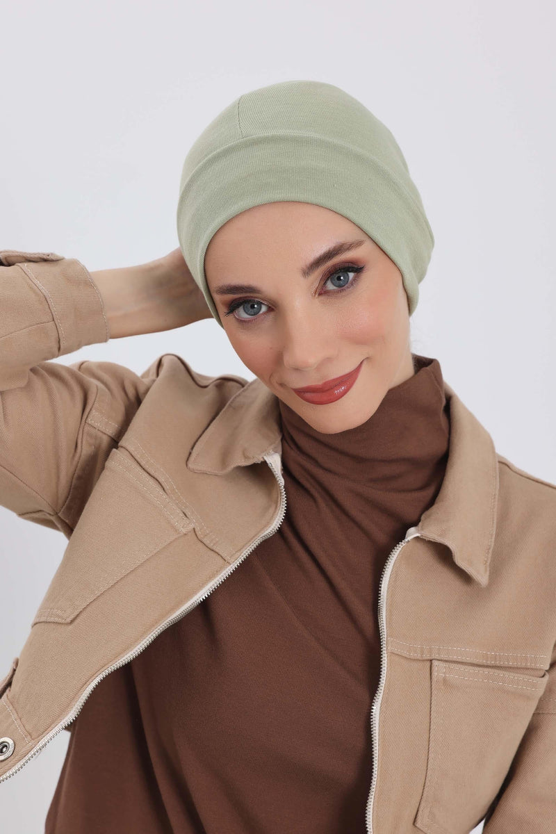 Soft Polyviscose Inner Turban Bonnet for Women, Easy Wear Instant Turban Bonnet, Soft Plain Color Ribbed Winter Chemo Headwear,B-37RB