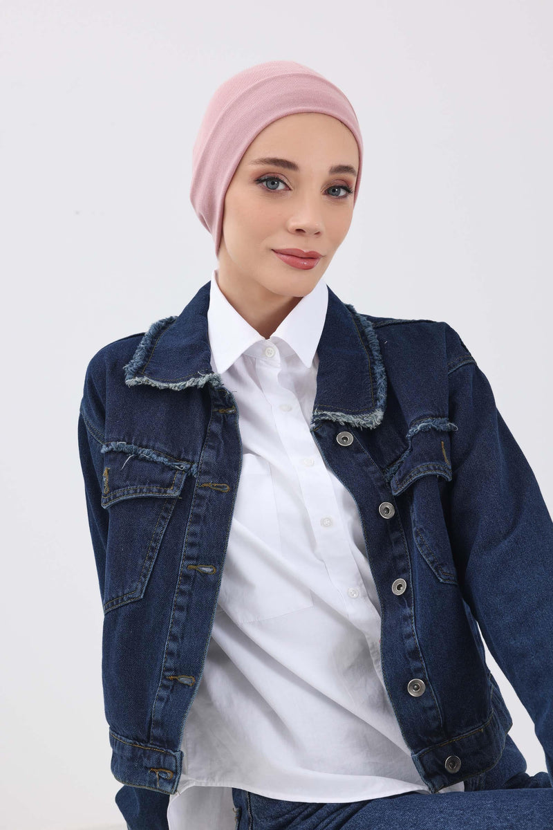 Soft Polyviscose Inner Turban Bonnet for Women, Easy Wear Instant Turban Bonnet, Soft Plain Color Ribbed Winter Chemo Headwear,B-37RB