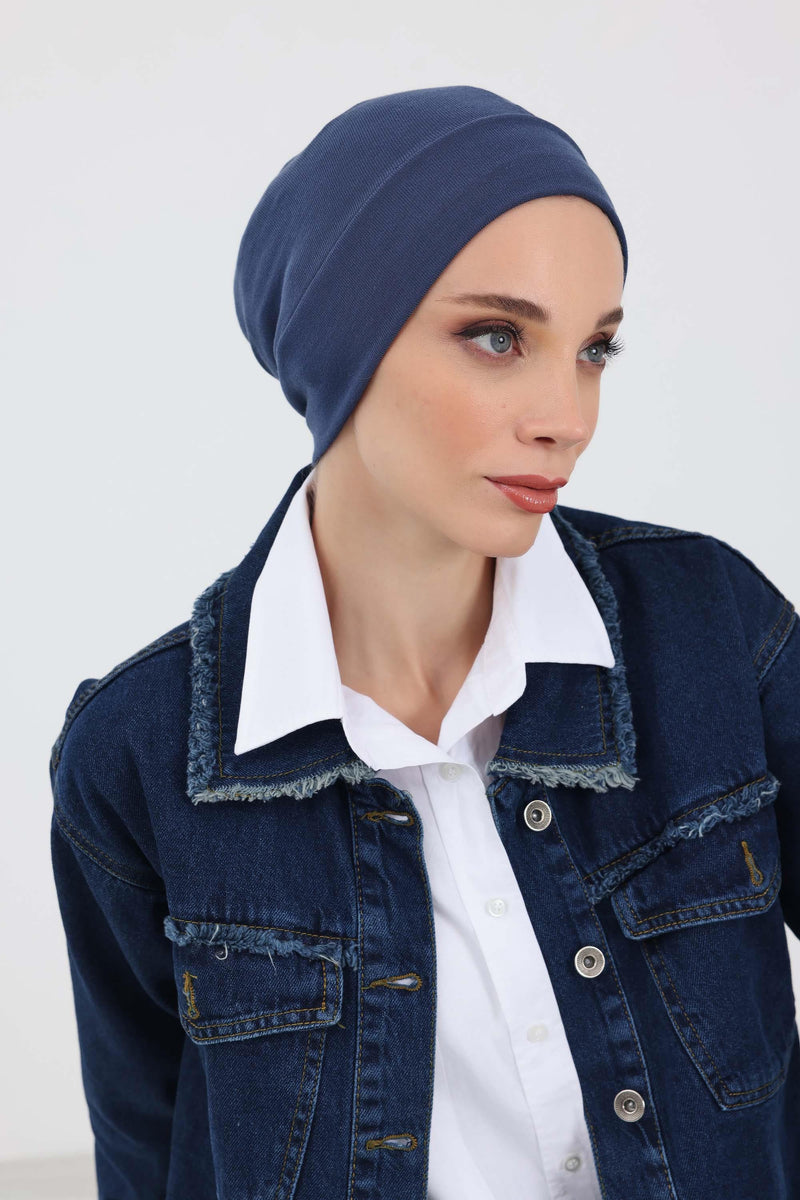 Soft Polyviscose Inner Turban Bonnet for Women, Easy Wear Instant Turban Bonnet, Soft Plain Color Ribbed Winter Chemo Headwear,B-37RB