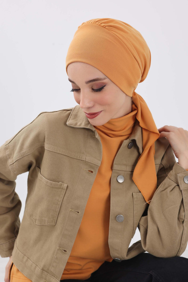 Women's Adjustable Ribbed Turban Bonnet with Long Tail, Instant Winter Turban Bonnet with Tie-Back Tail, Fashionable Women Hijab,B-49RB