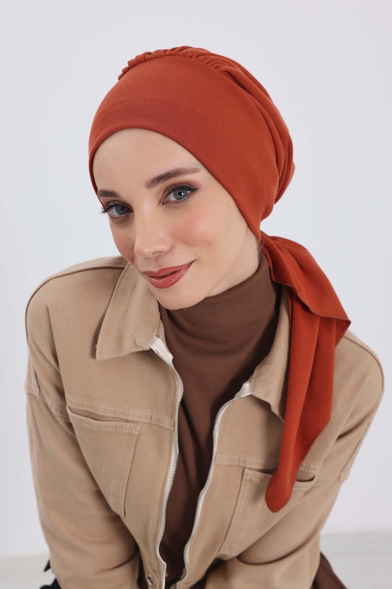 Women's Adjustable Ribbed Turban Bonnet with Long Tail, Instant Winter Turban Bonnet with Tie-Back Tail, Fashionable Women Hijab,B-49RB